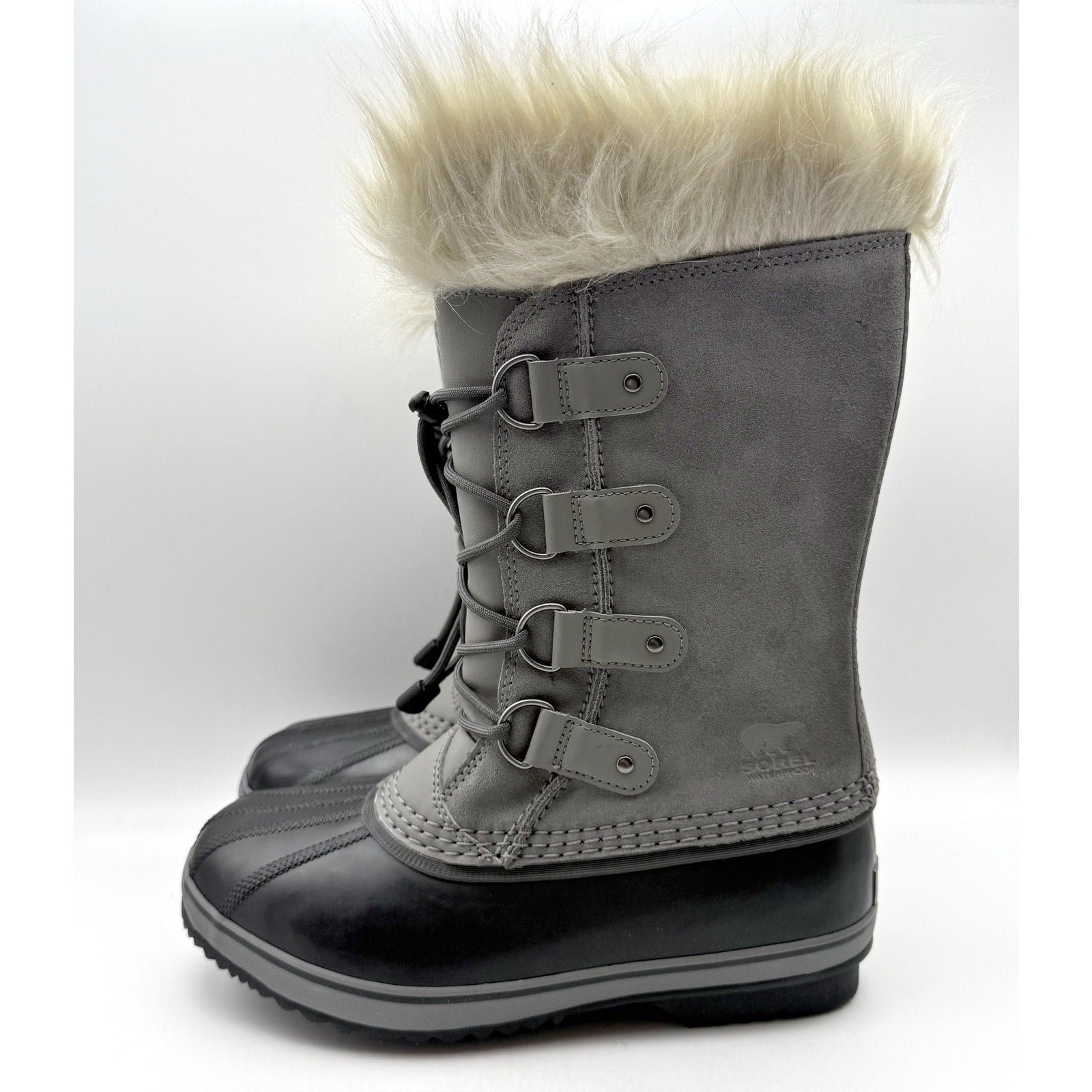 Sorel Kids Joan of Arc Duck Boots US 6 EU 38 Gray Brown Waterproof Snow NIB