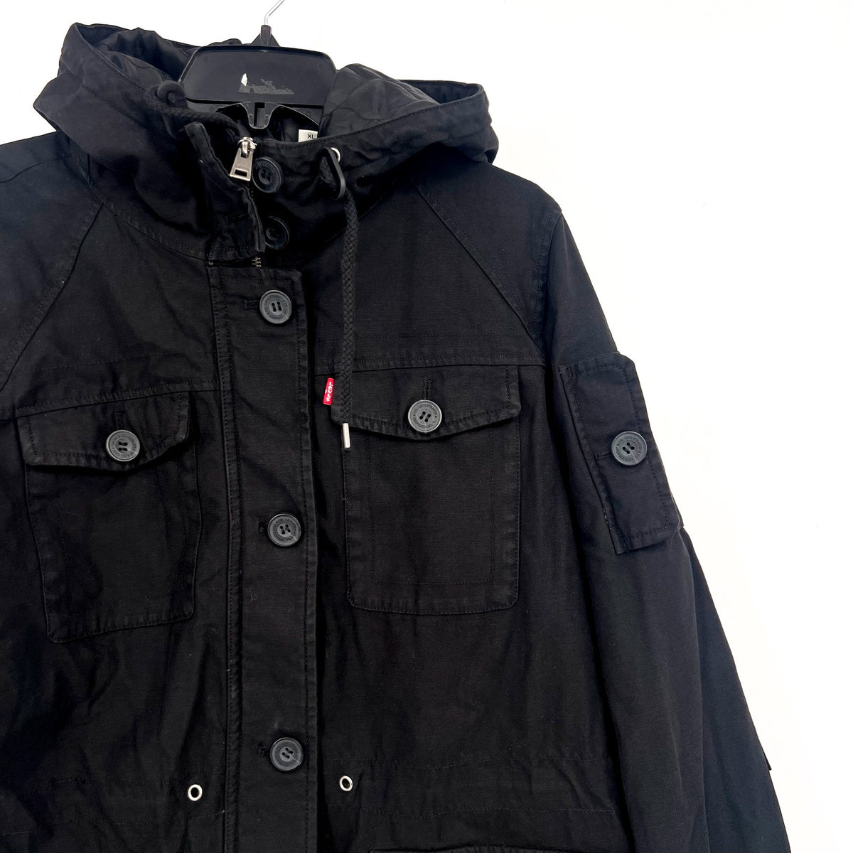 LEVI'S Women's Hooded Field Jacket XL Black Cotton Four Pocket NWT