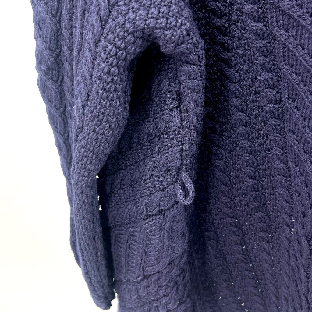 ARAN CRAFTS Women's Waterfall Shawl Cardigan XL Navy Blue Merino Wool NWOT