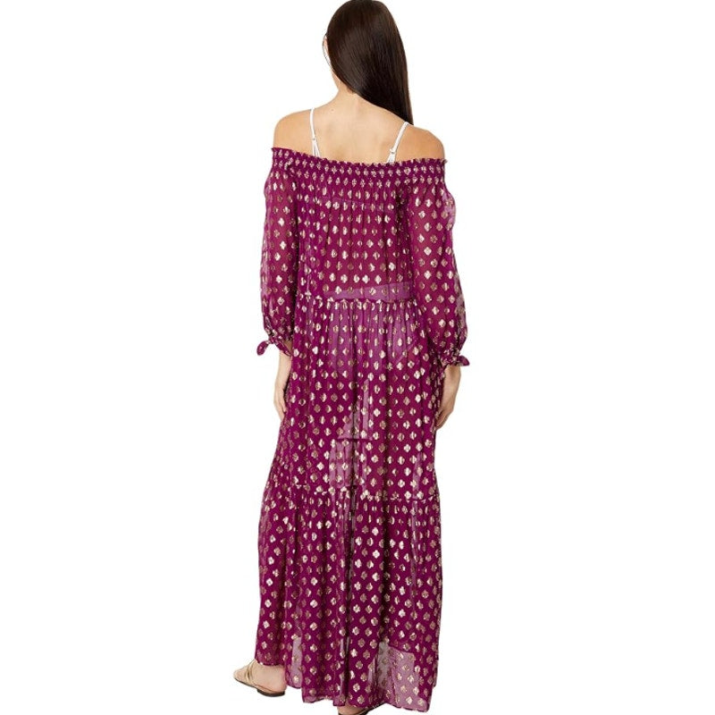 LILLY PULITZER Womens Dayla Maxi Cover-Up Dress XL Dark Red Cherry Gold NWT