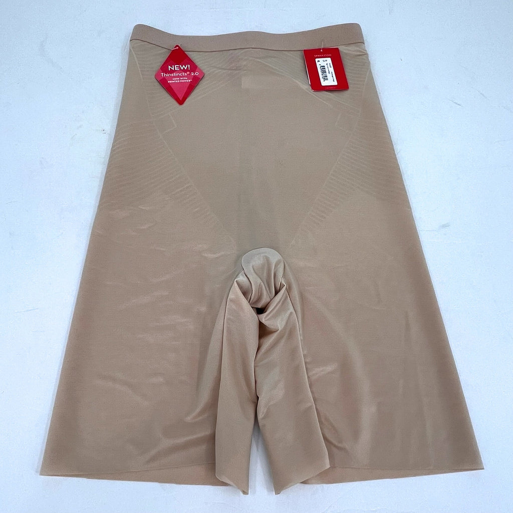 SPANX Invisible Shaping High Waisted Mid Thigh Shorts Small Champagne Beige NWT