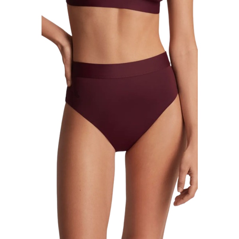 LAUREN RALPH LAUREN Women Banded High Waist Bikini Bottom Size 14 Red Claret NWT