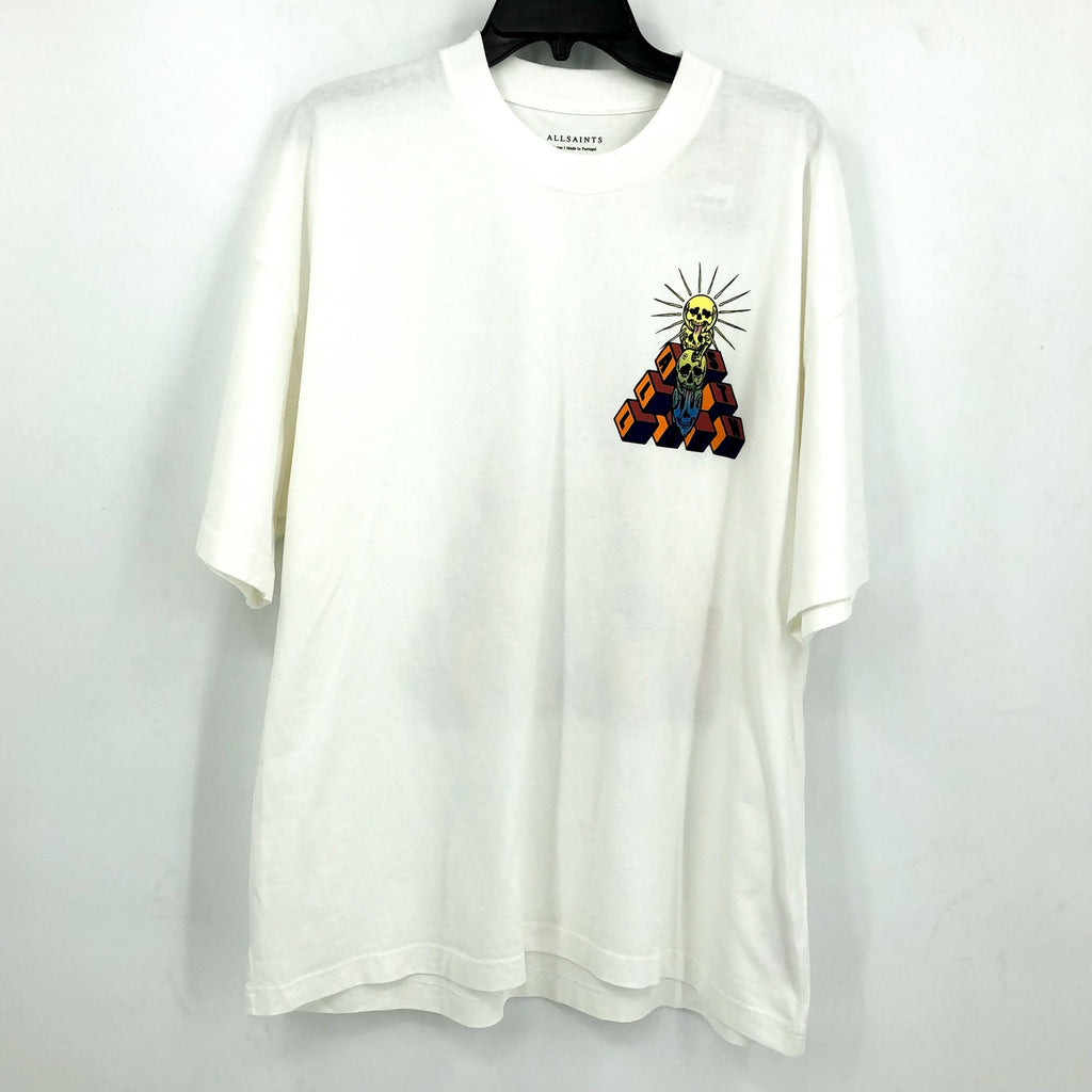 ALLSAINTS Men's Plateau Crew T-Shirt Large Optic White Multi Short Sleeve NWT