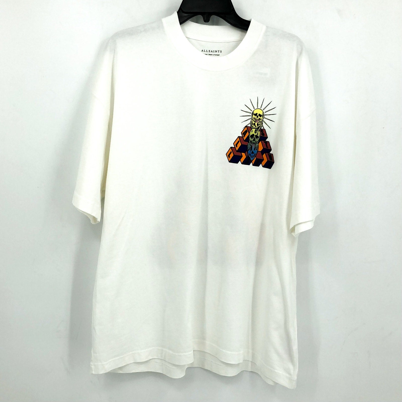 ALLSAINTS Men's Plateau Crew T-Shirt Large Optic White Multi Short Sleeve NWT