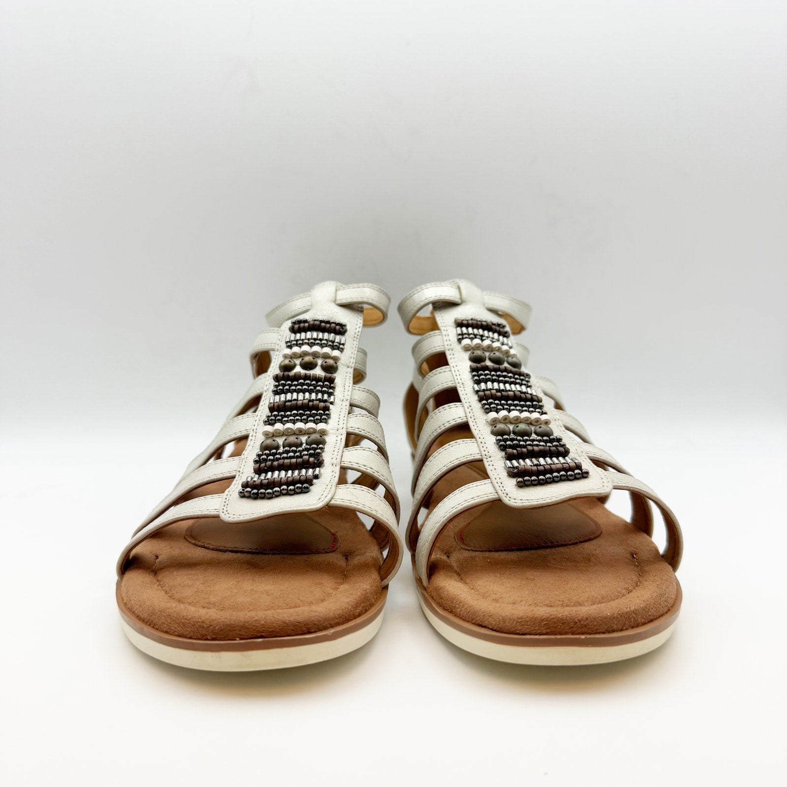 Cobb Hill Womens Zion Gladiator Sandal US 10 Taupe Metallic Beaded NWOB
