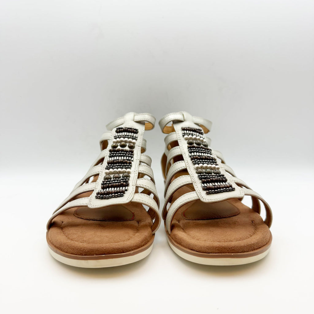 Cobb Hill Womens Zion Gladiator Sandals Size 10 Taupe Metallic Beaded Flat NWOB