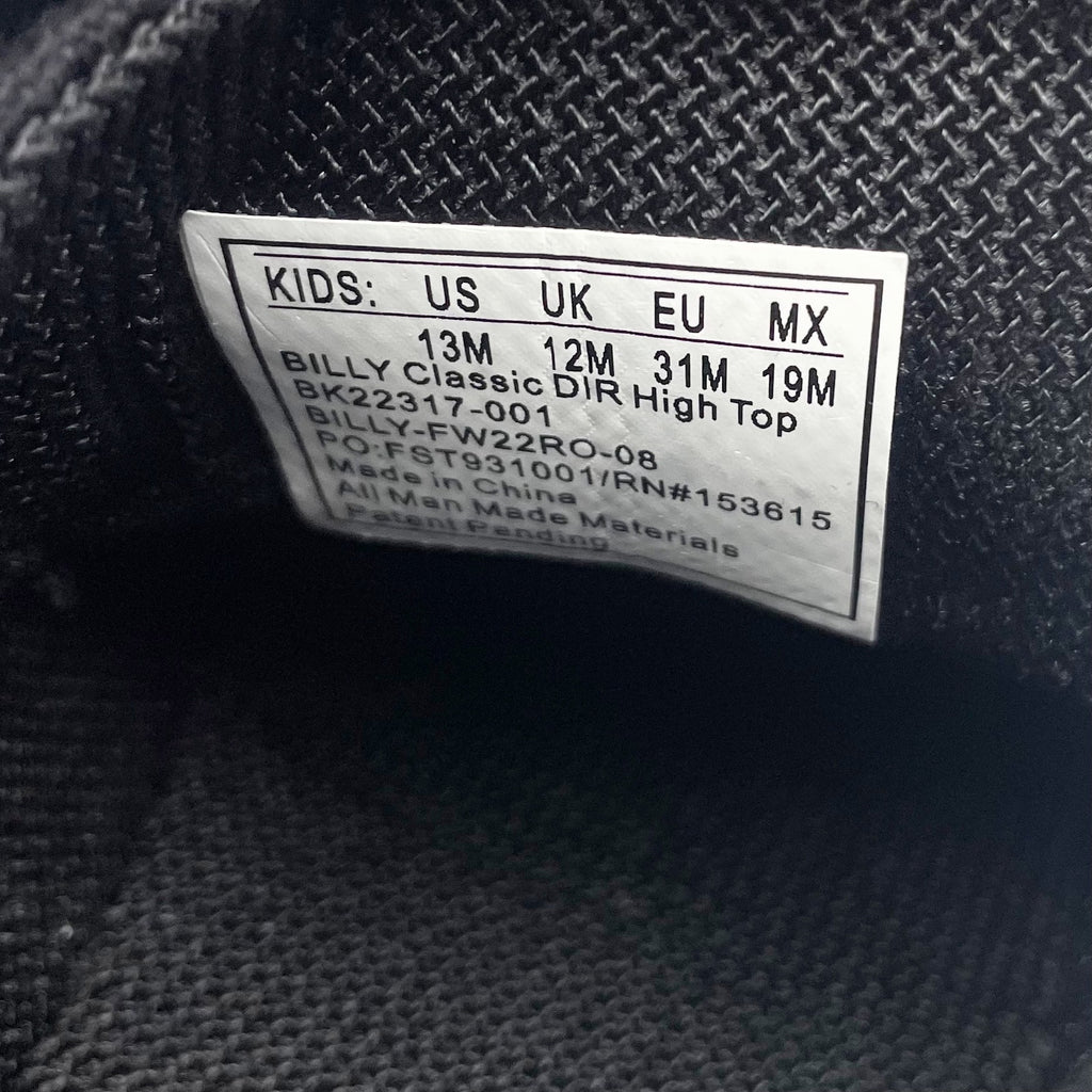 BILLY Kids Classic DR High II Sneaker US 13M EU 31 Black NIB