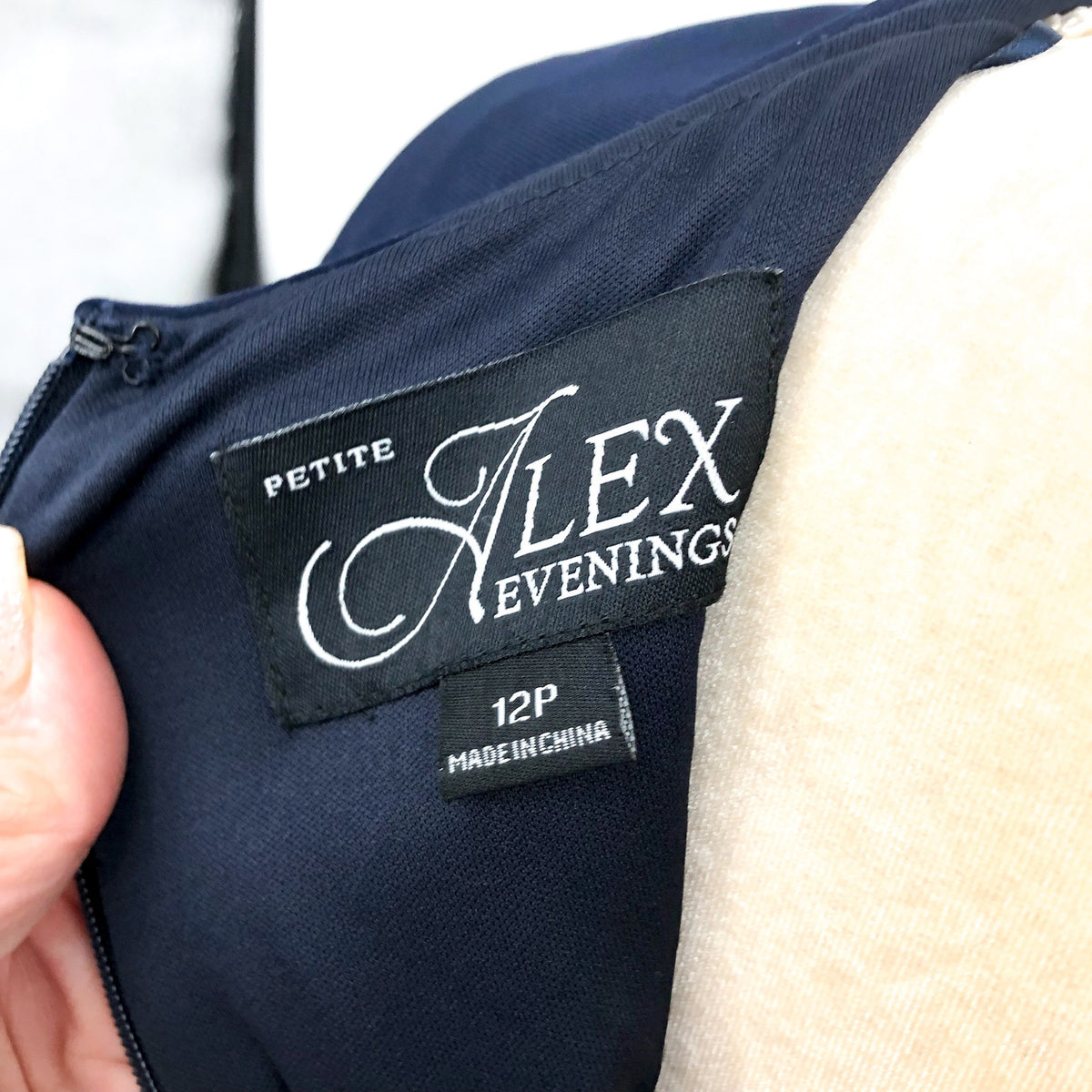 ALEX EVENINGS Womens Tea Length Soutache Dress Size 12 Petite Navy Blue Belt NWT