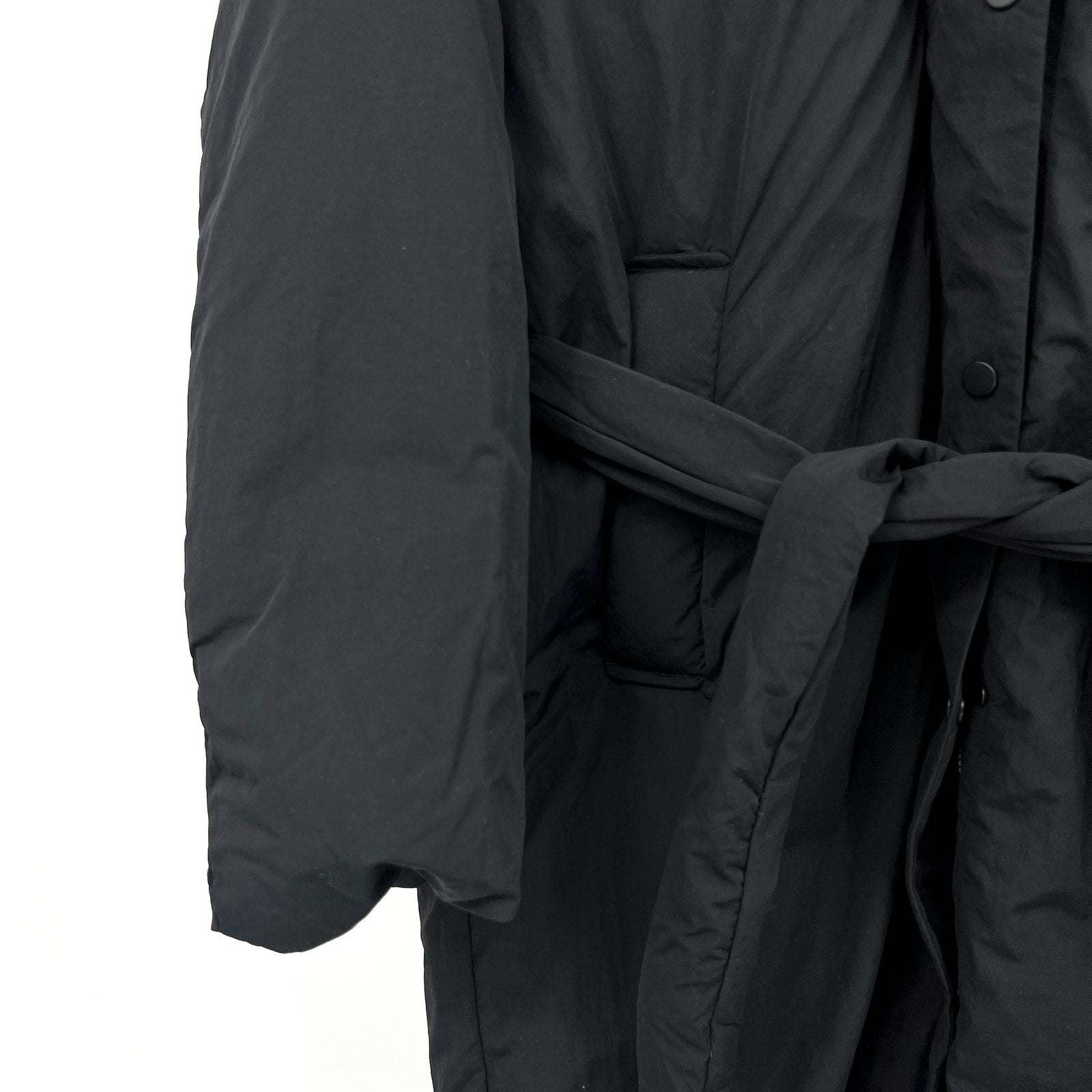 EVERLANE Women's Duvet Puffer Down Coat Medium Black Belted Hooded NWT