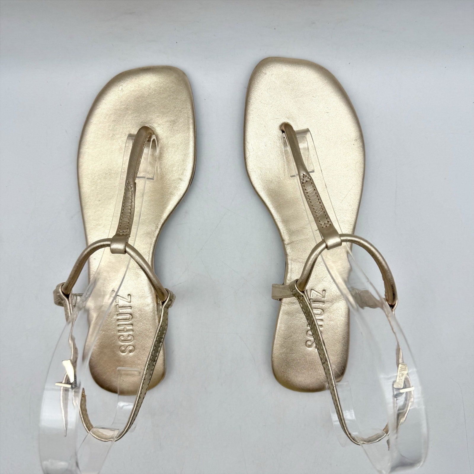 Schutz Womens Elsha Flat Sandals US 5 M Gold Leather NWOB