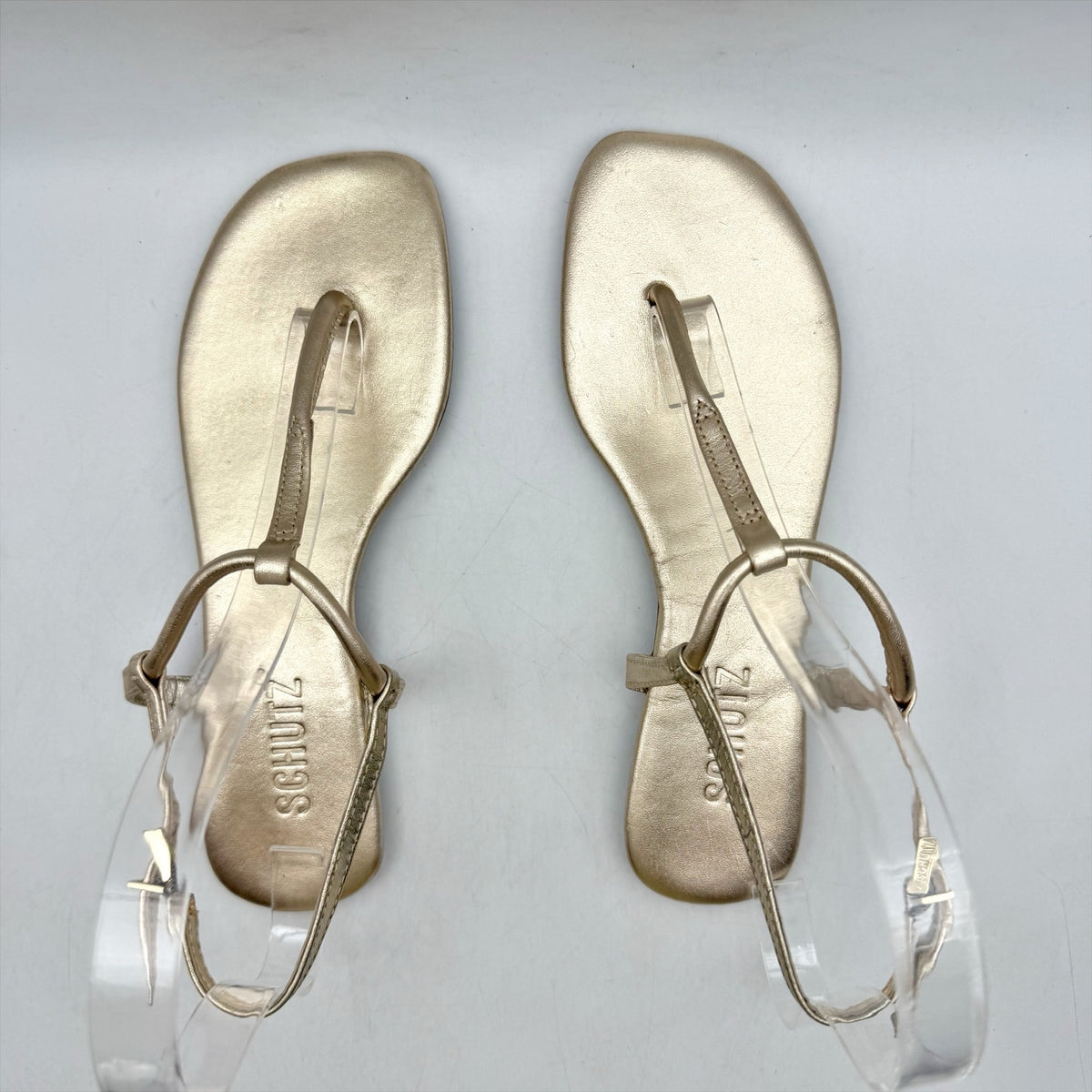 Schutz Womens Elsha Flat Sandals Size 5 M Gold Leather NWOB