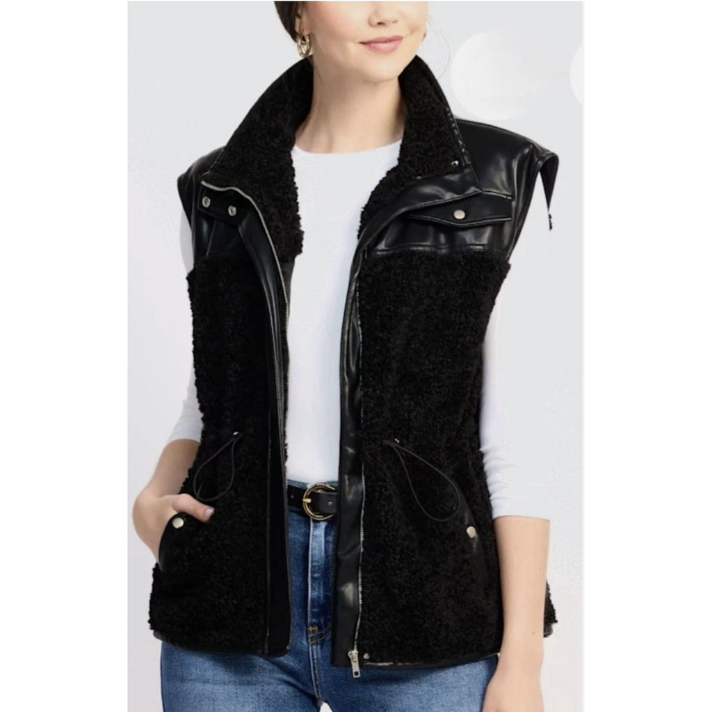 BAGATELLE COLLECTION Womens Vest Small Black Sherpa Shearling Faux Fur Lined NWT