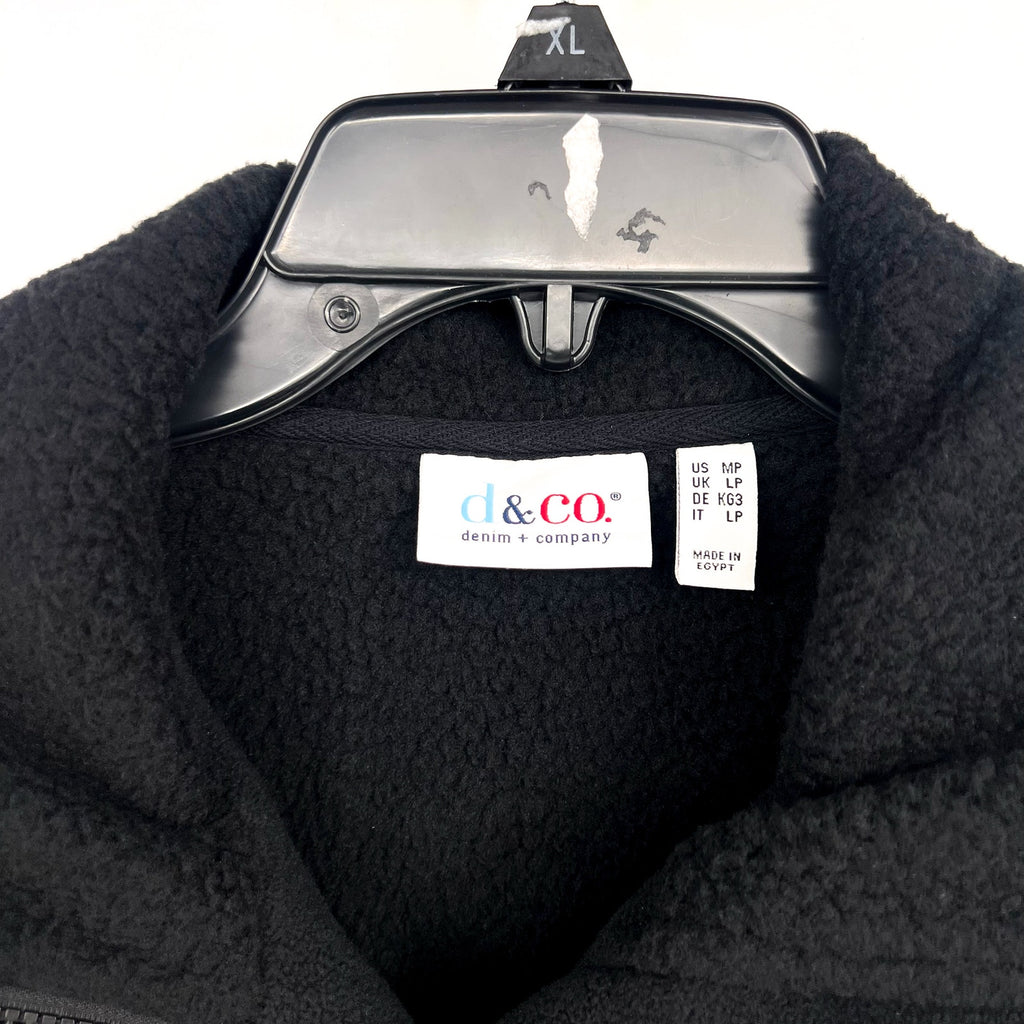 DENIM & CO. Women's Fleece Bonded Sherpa Jacket Medium Petite Black NWOT