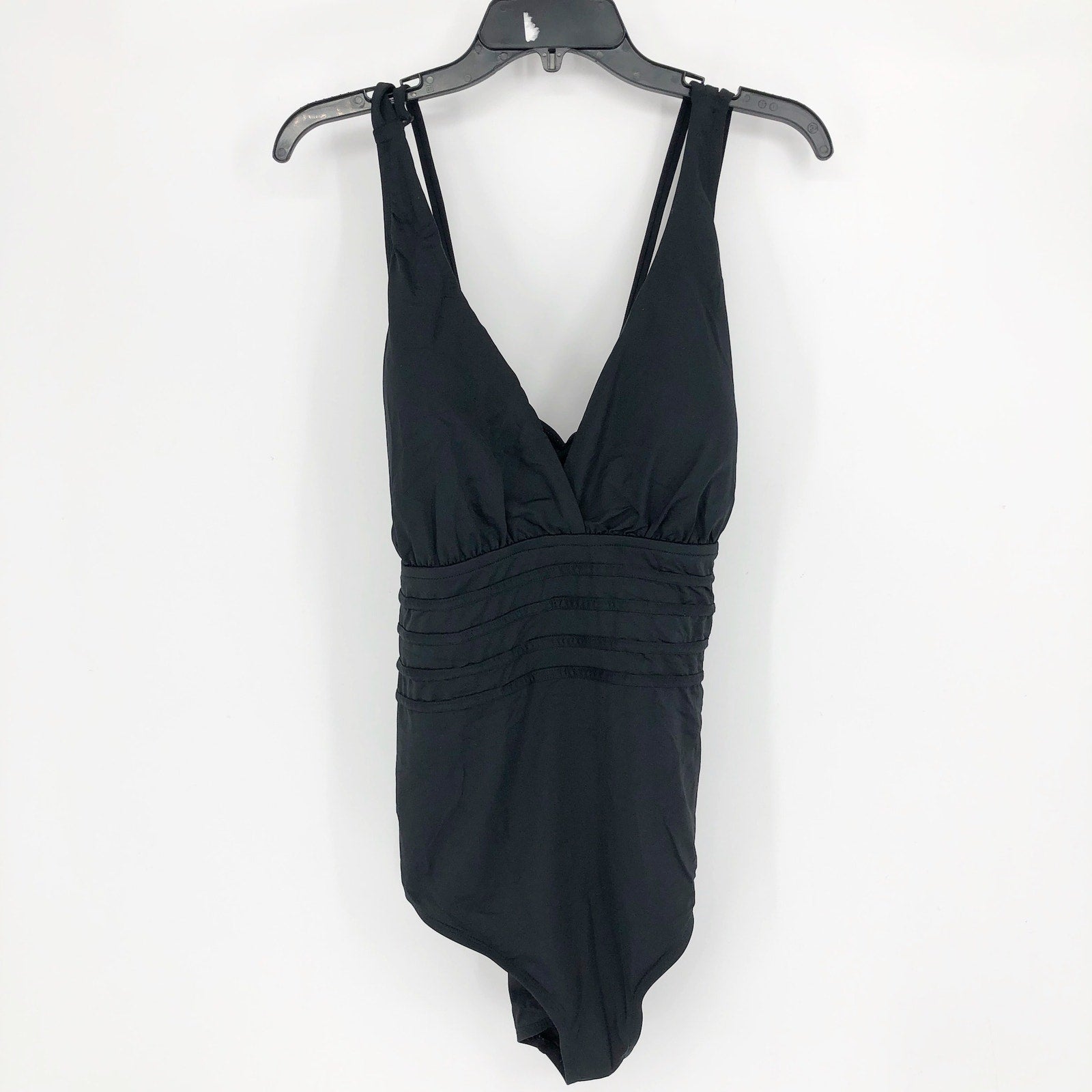 LA BLANCA Island Goddess One Piece Swimsuit 22W Black Multi-Strap Cross-Back