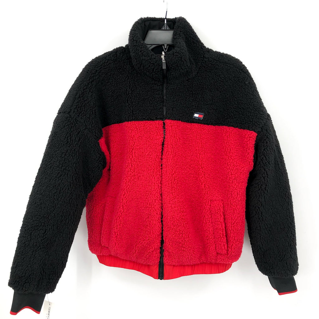 TOMMY HILFIGER SPORT Womens Reversible Track Jacket Small Red Black Sherpa NWT