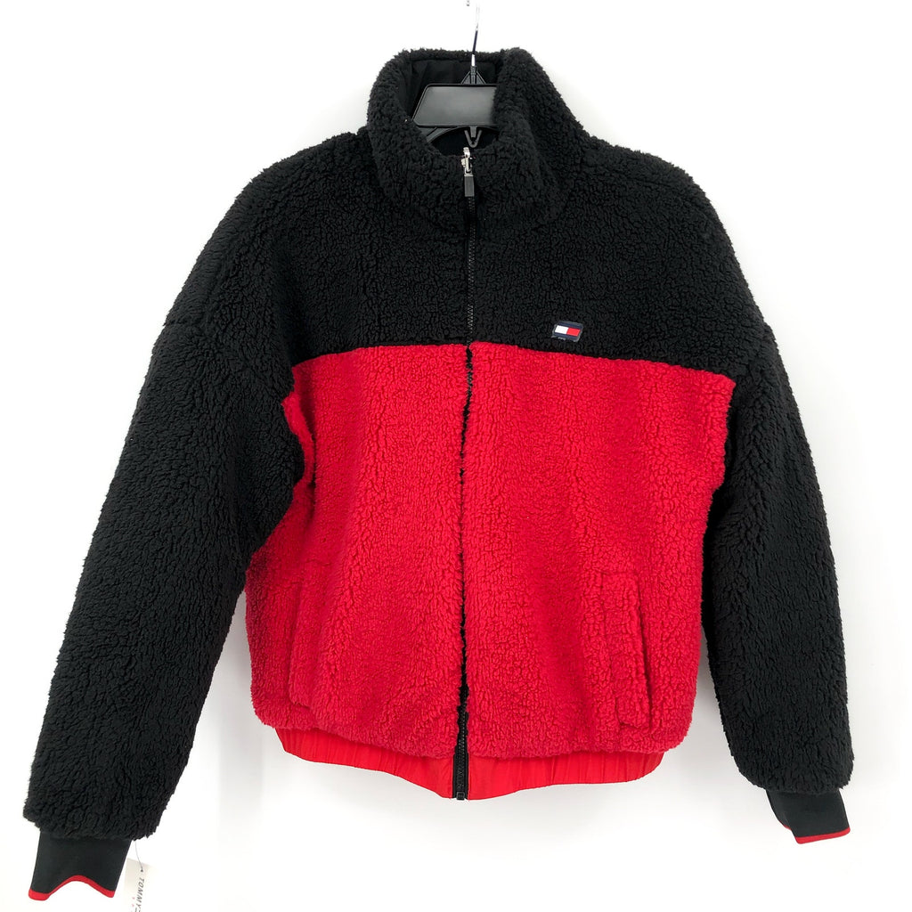 TOMMY HILFIGER SPORT Womens Reversible Track Jacket Small Red Black Sherpa NWT