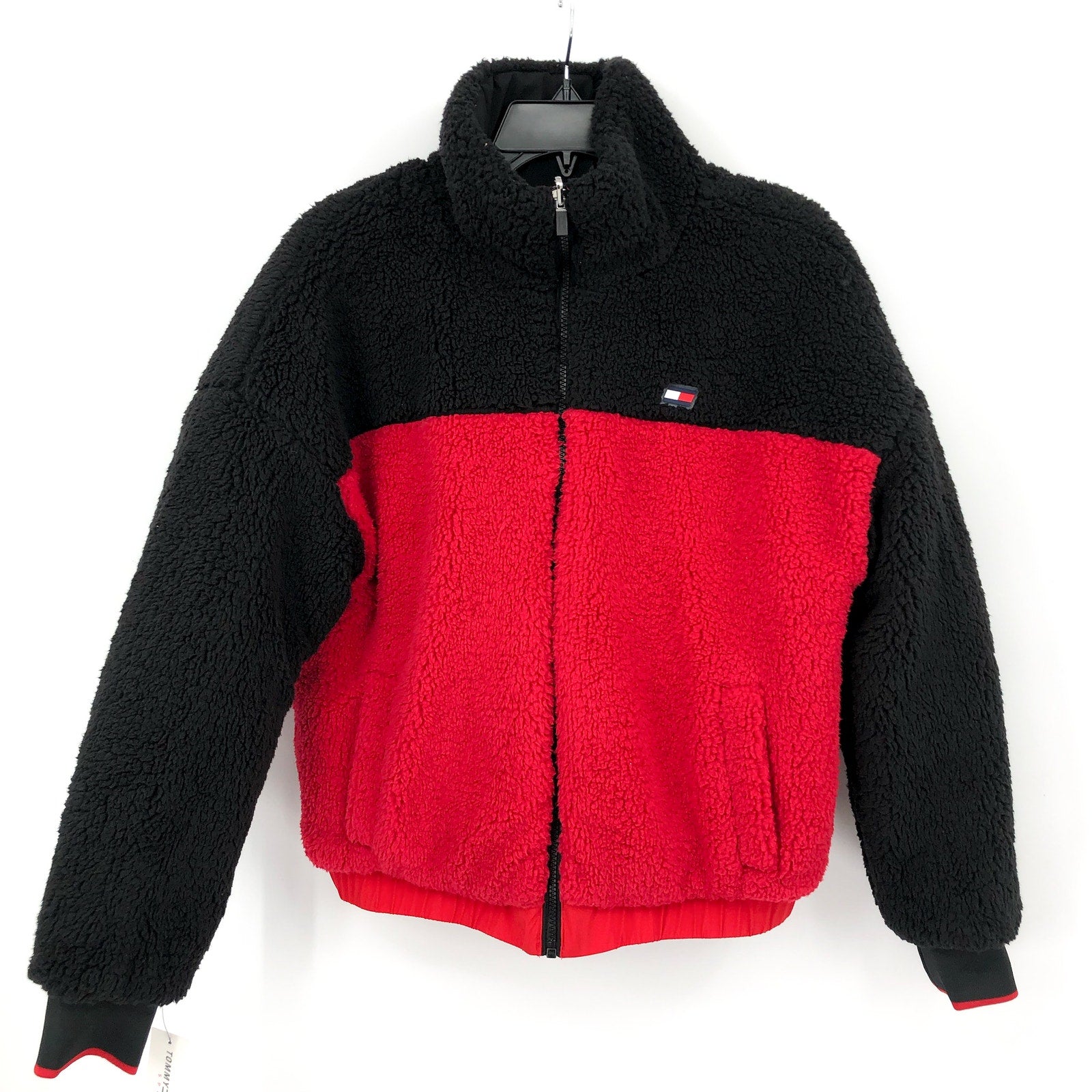 TOMMY HILFIGER SPORT Womens Reversible Track Jacket Small Red Black Sherpa NWT