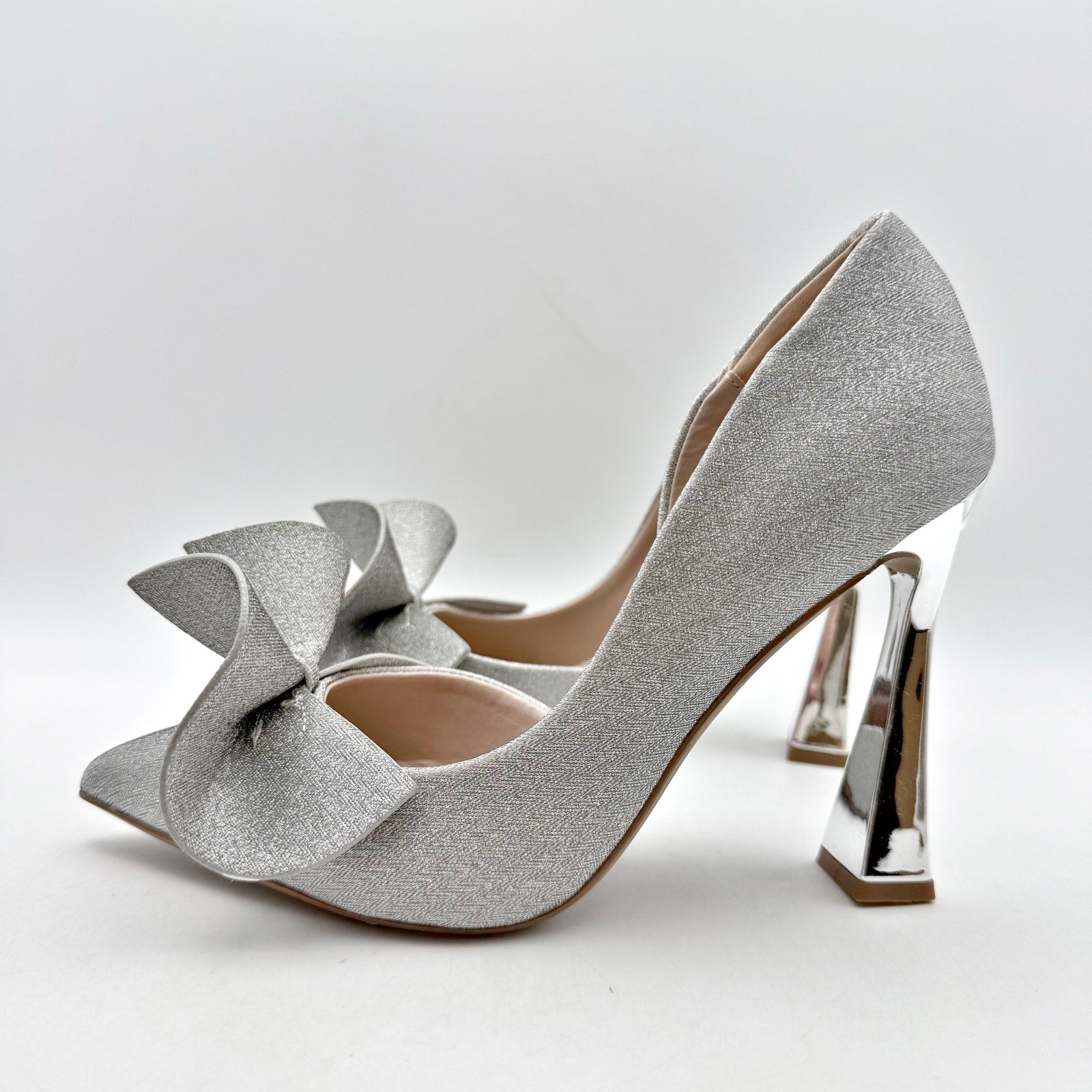 Blue by Betsey Johnson Womens Nobble High Heels US 8 M Silver Bow NWOB