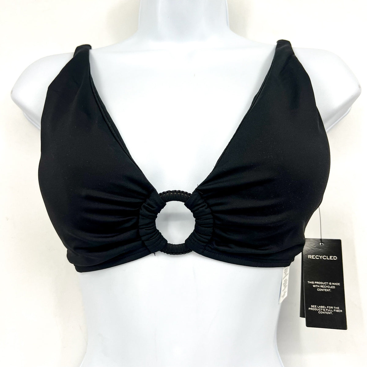 LAUREN RALPH LAUREN Women's Ring Triangle Bikini Top Size 14 Black NWT