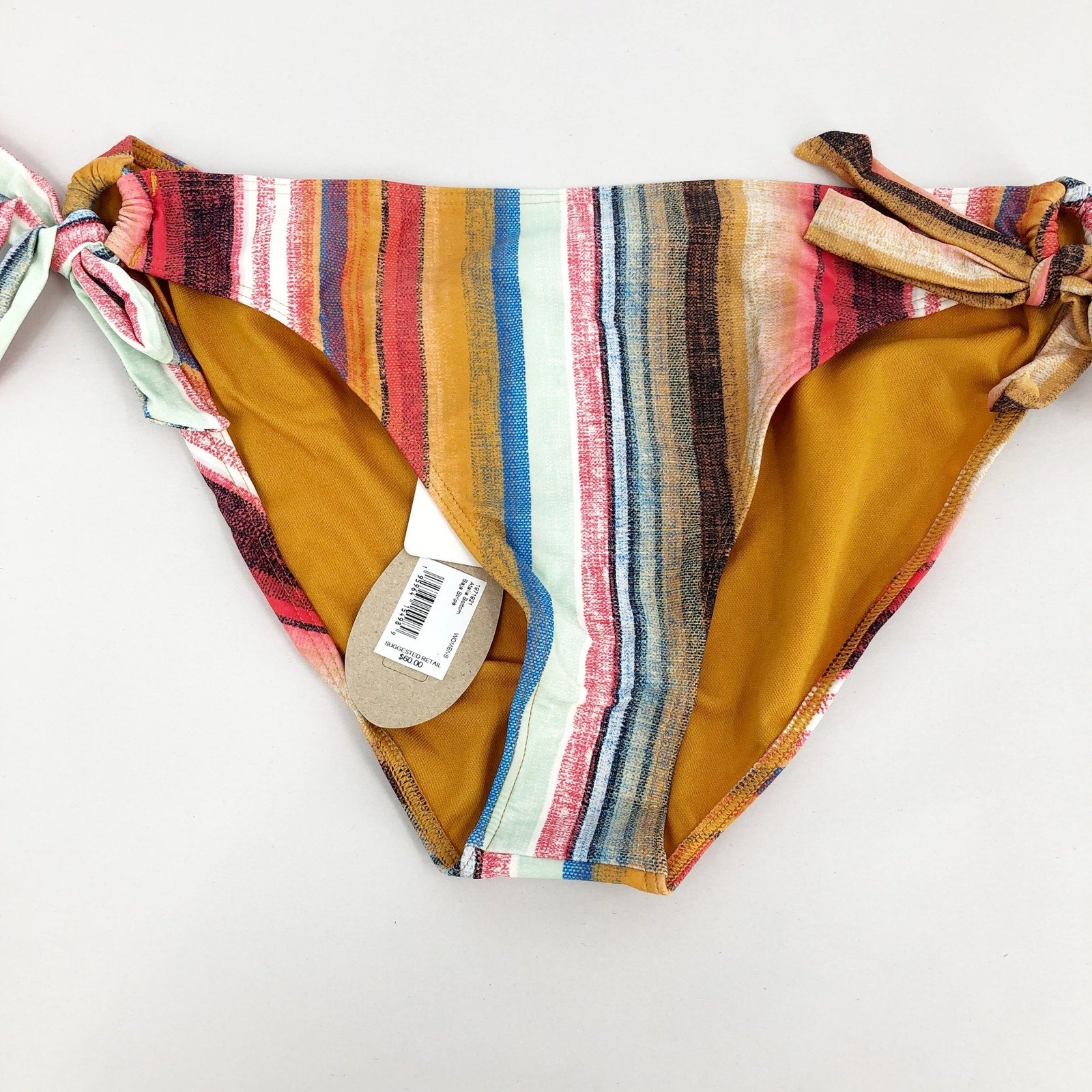 PRANA Women's Atalia Bikini Bottom Large Multi Baja Stripe Side Tie NWT
