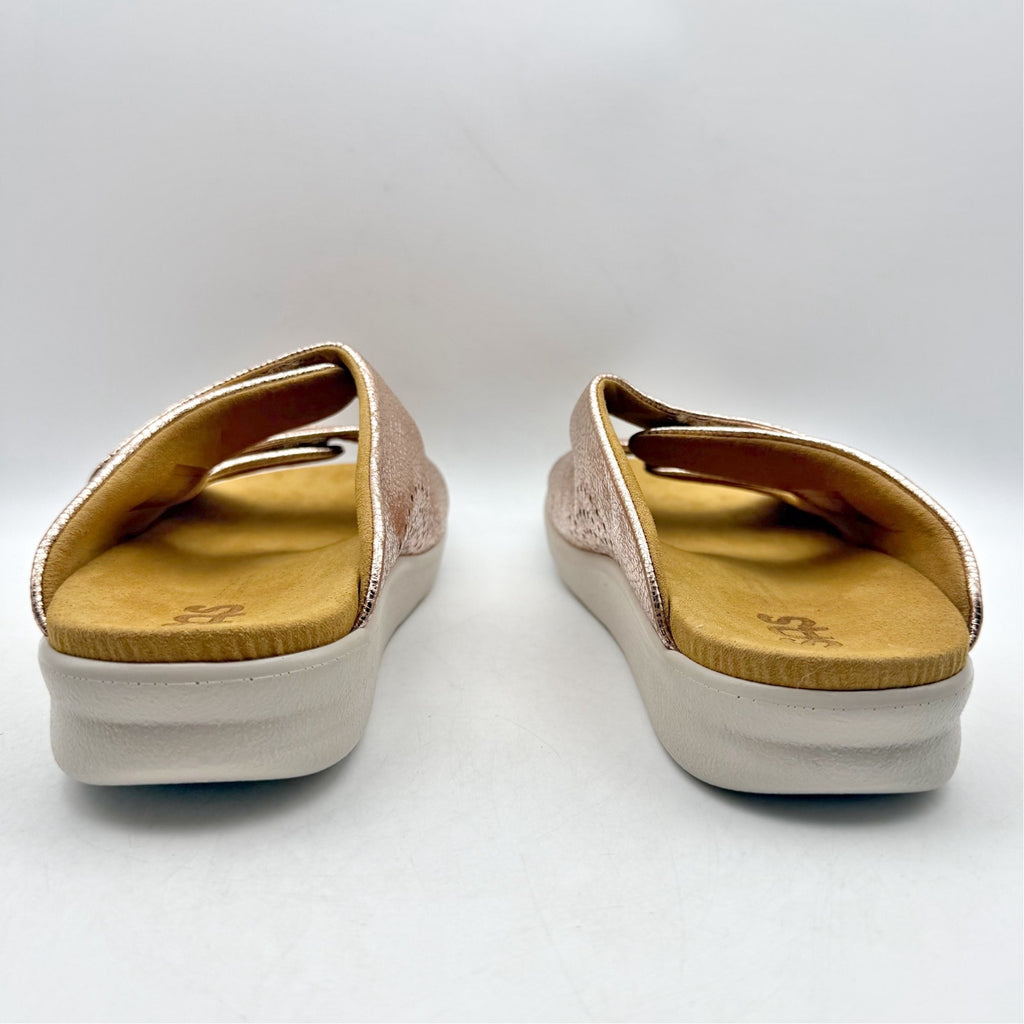 SAS Womens Cozy Adjustable Slide Sandals Size 9 Wide Pink Metallic Leather NIB