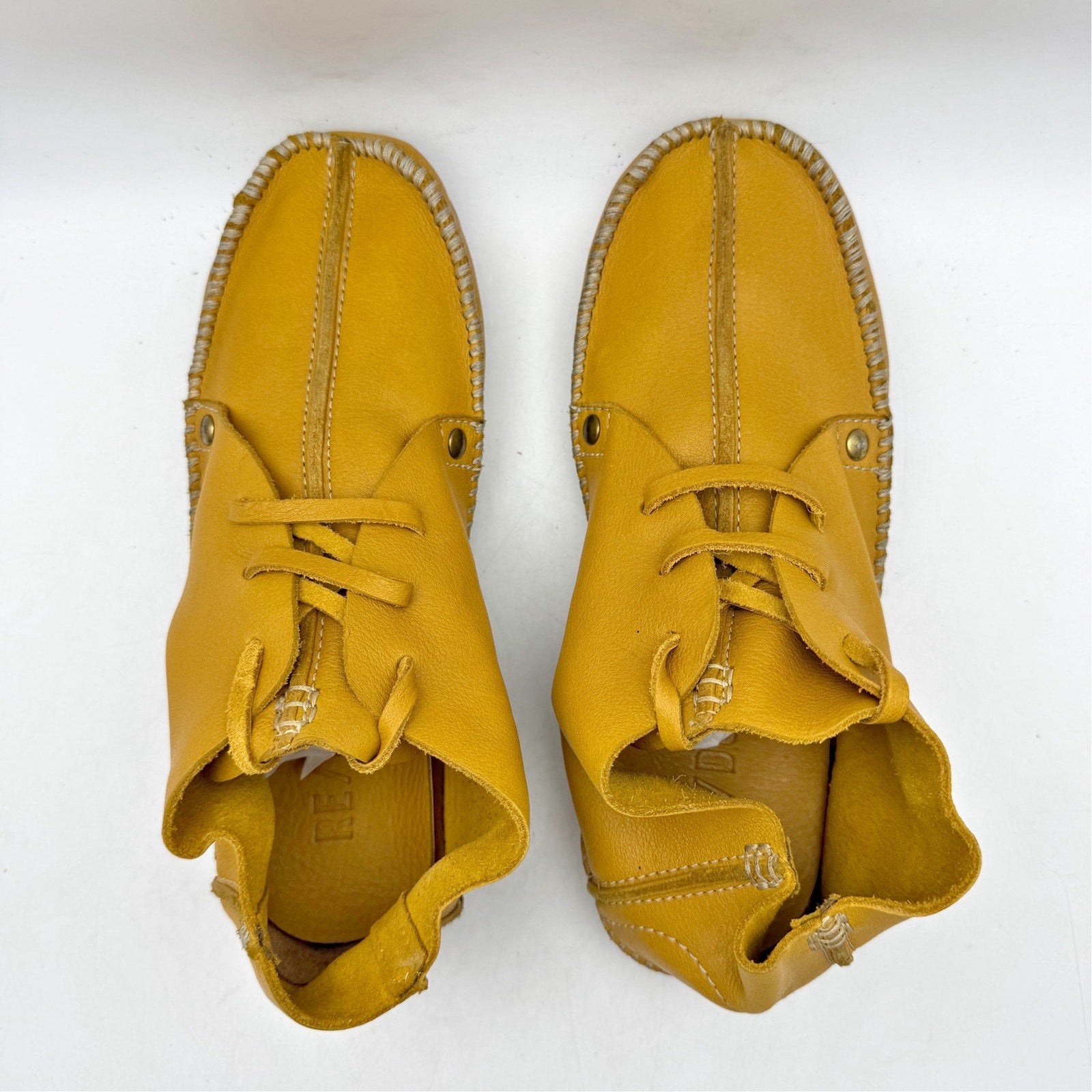 RE/DONE Womens Metal Oxford Shoes EU 37 US 7 Light Brown Yellow Leather NWOB