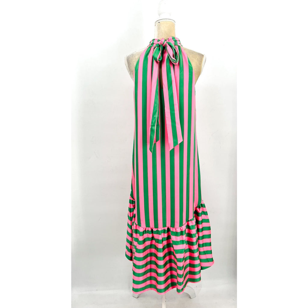 LILLY PULITZER Steph Halter Maxi Dress Size 6 Roxie Pink Green X Wide Stripe NWT