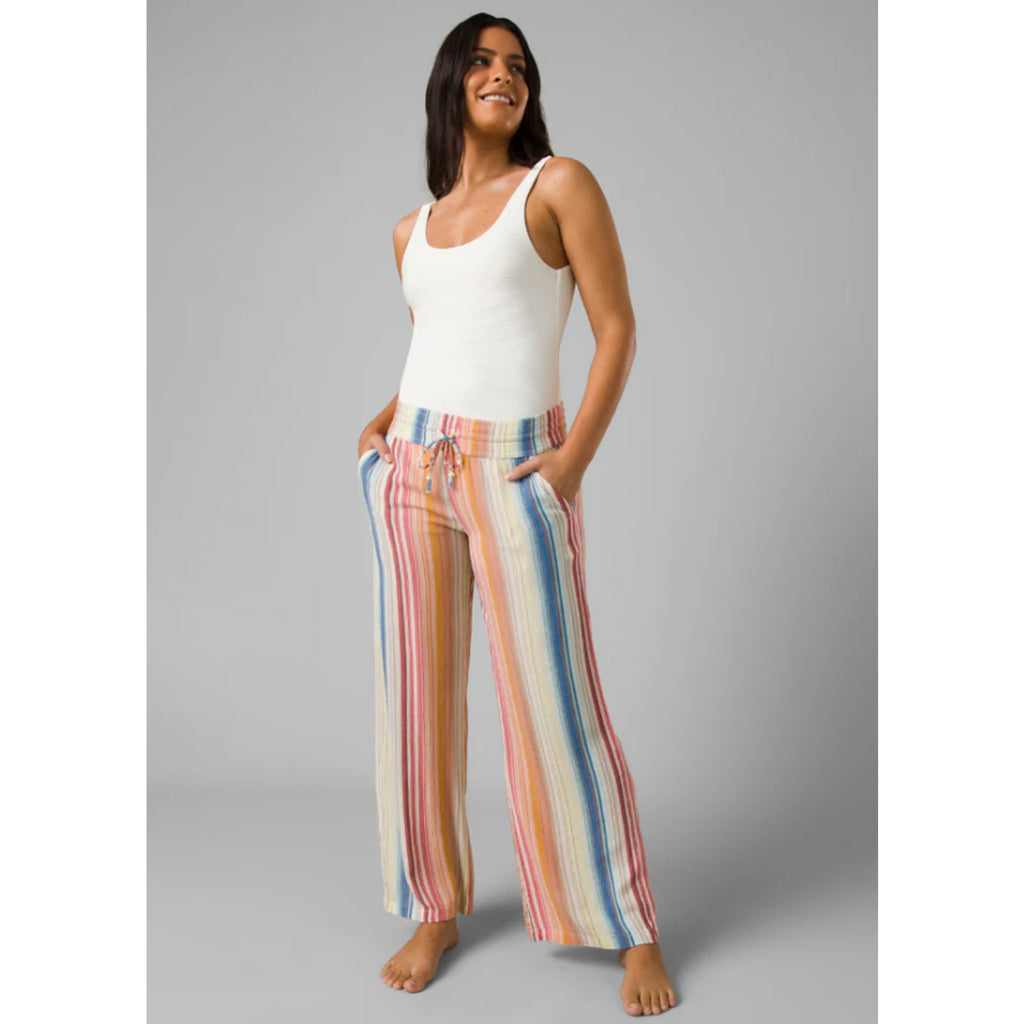 PRANA Women's Fernie Beach Pants Medium Gold Baja Stripe Wide Leg Mid Rise NWT