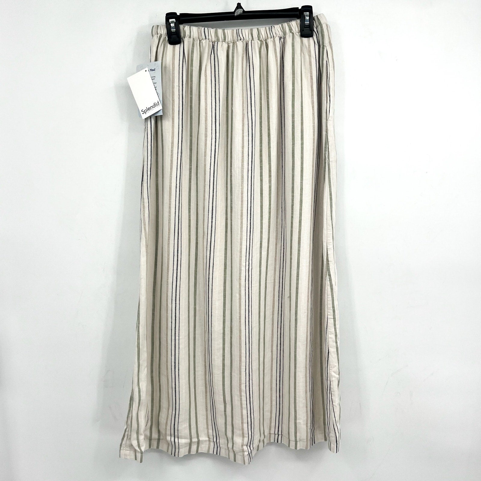 SPLENDID Women's Demi Maxi Skirt XS White Blue Cypress Stripe Button Front NWT