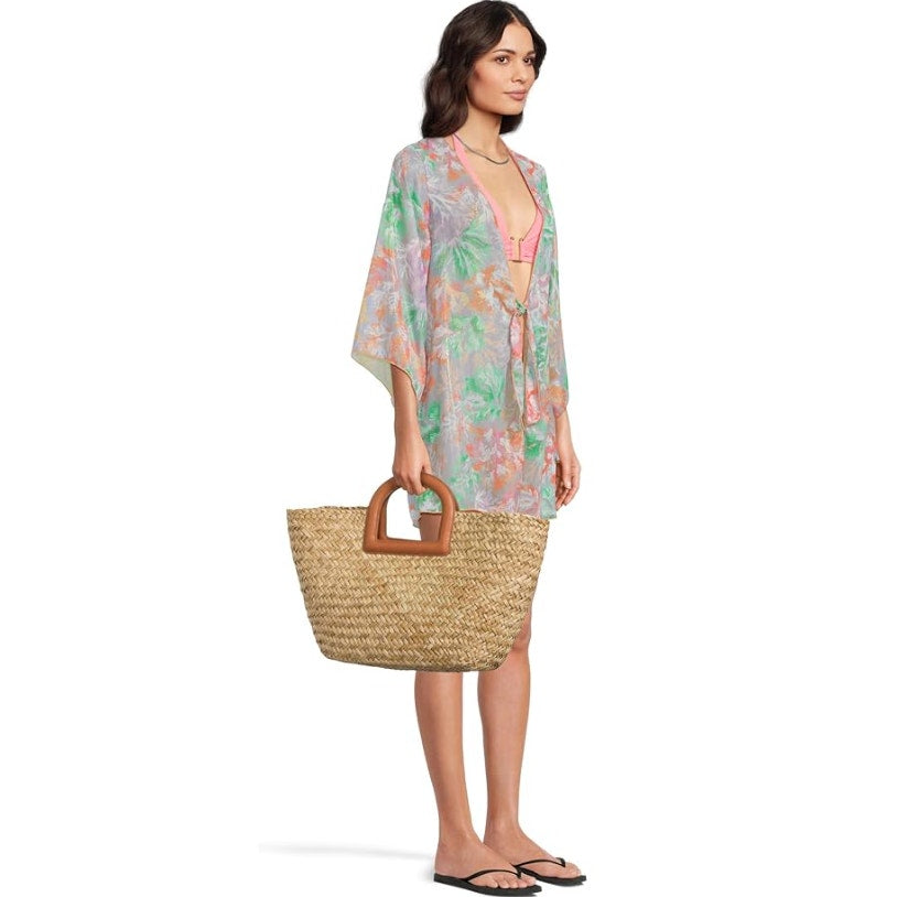 BECCA Women's Coral Reef Swim Cover Up M- L Pink Multi Sheer Chiffon Tunic NWT