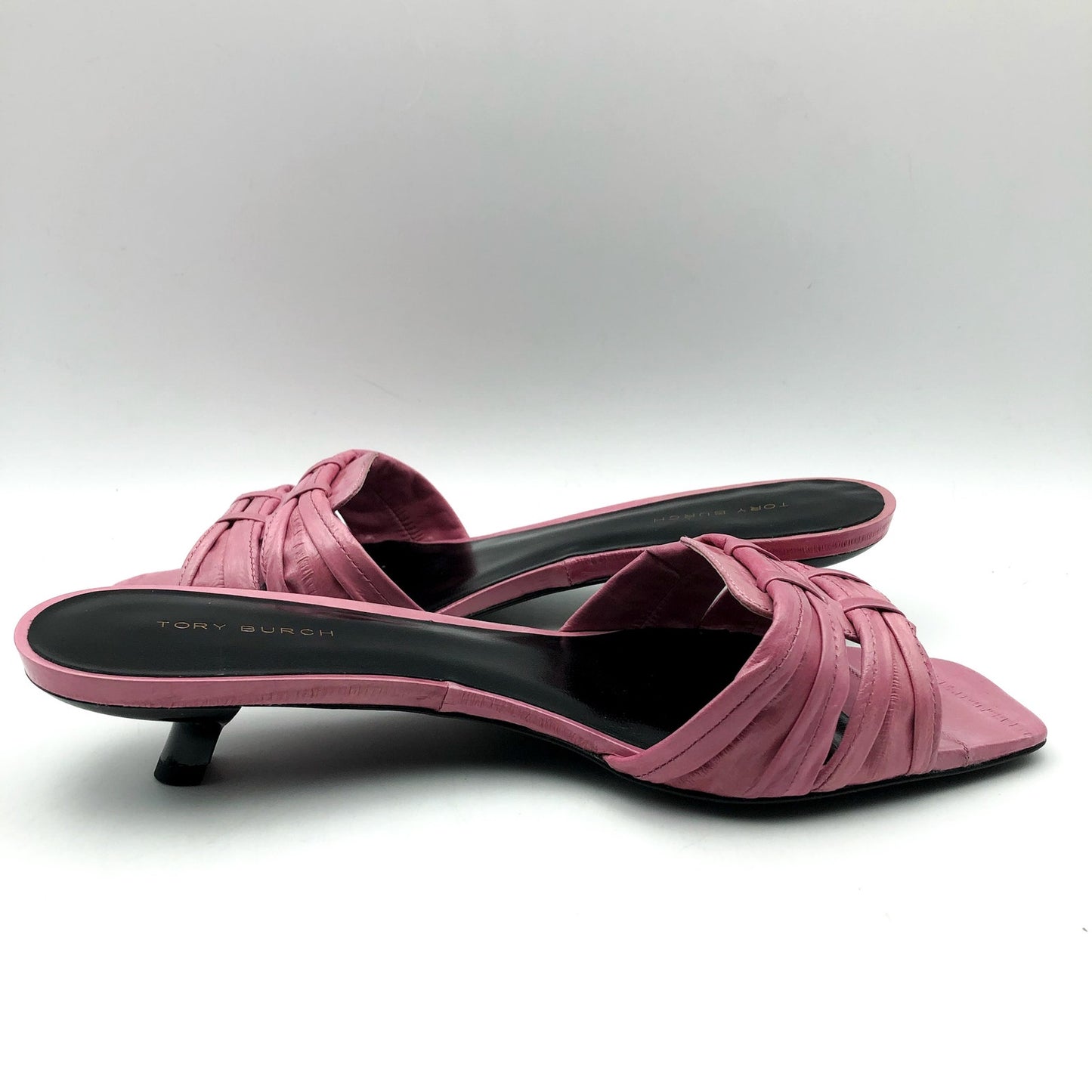 Tory Burch Womens 35mm Ruched Slide Sandals US 7.5 M Pink Bubblegum Leather NIB