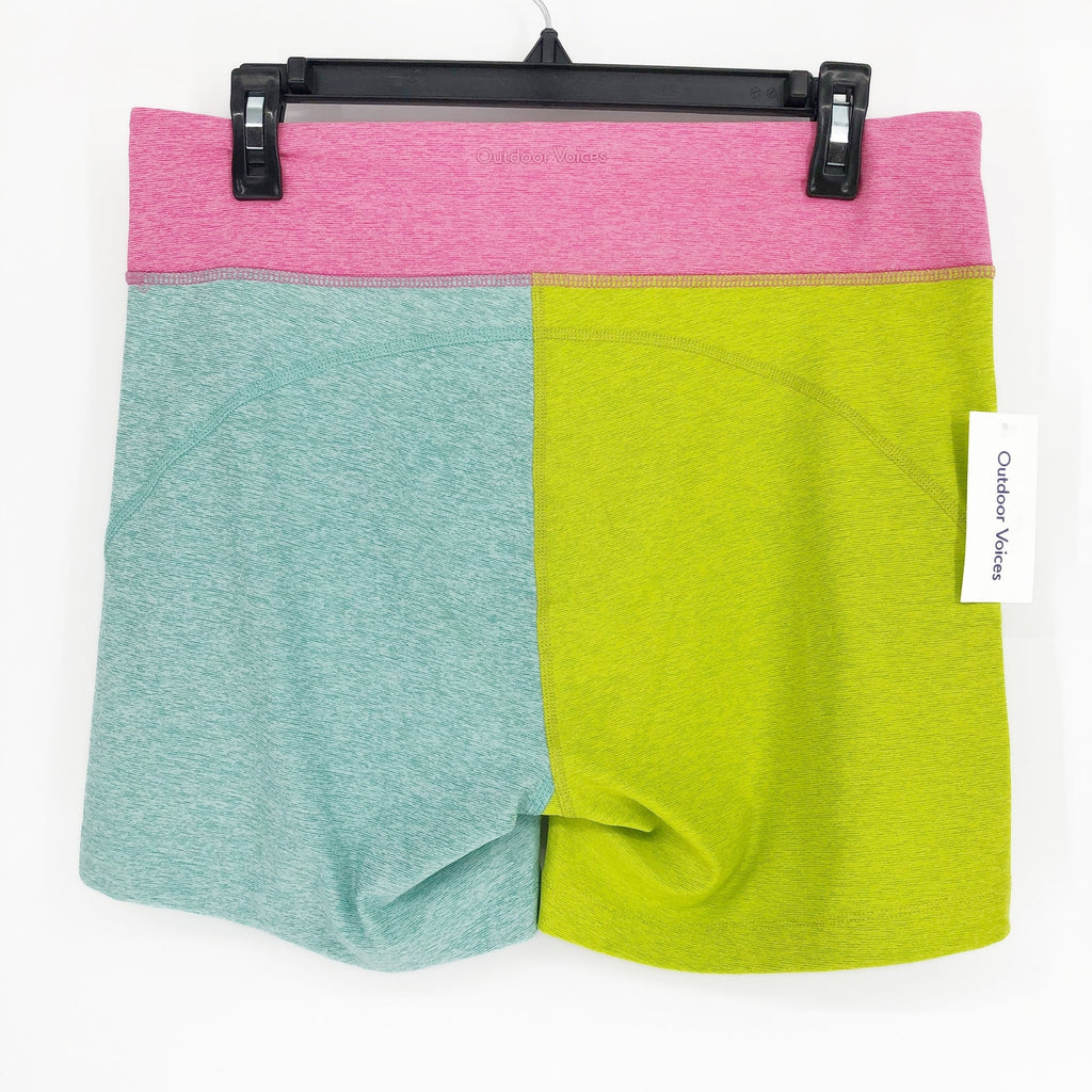 OUTDOOR VOICES Warmup 5" Shorts XS Bubblegum Pink Green Blue Colorblock NWT