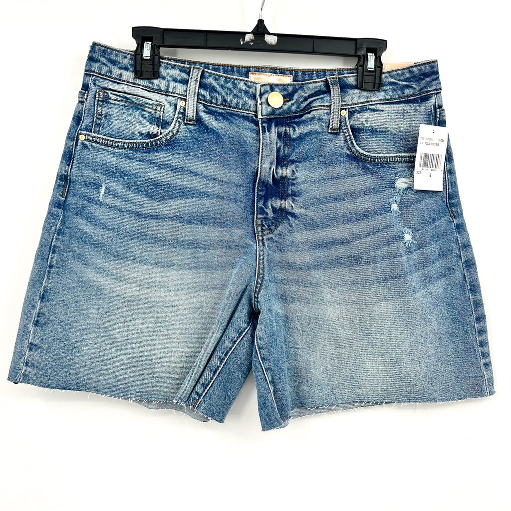 KUT FROM THE KLOTH Hailey Denim Shorts Size 8 Blue Focus Raw Hem High Rise NWT