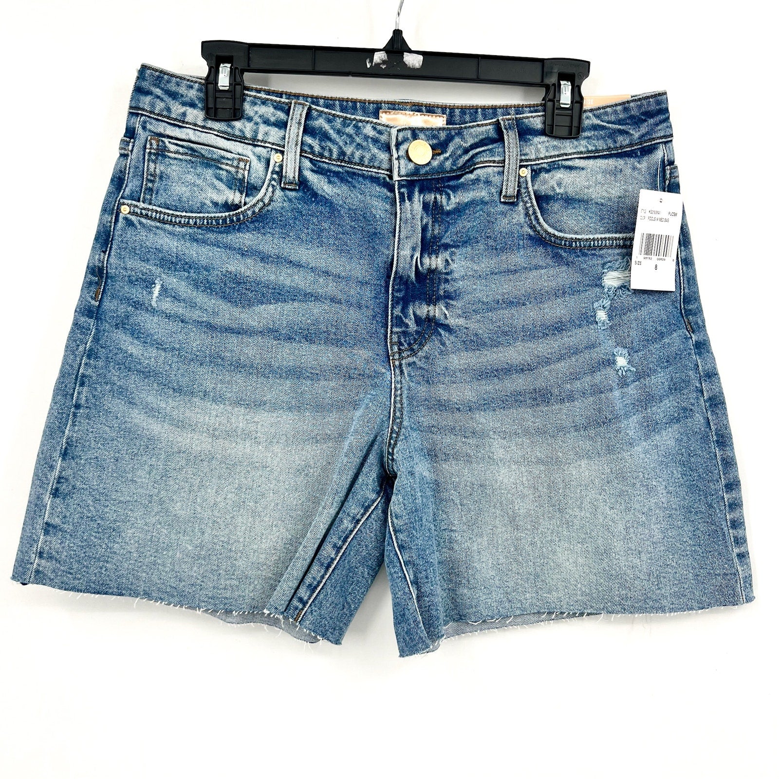 KUT FROM THE KLOTH Hailey Denim Shorts Size 8 Blue Focus Raw Hem High Rise NWT