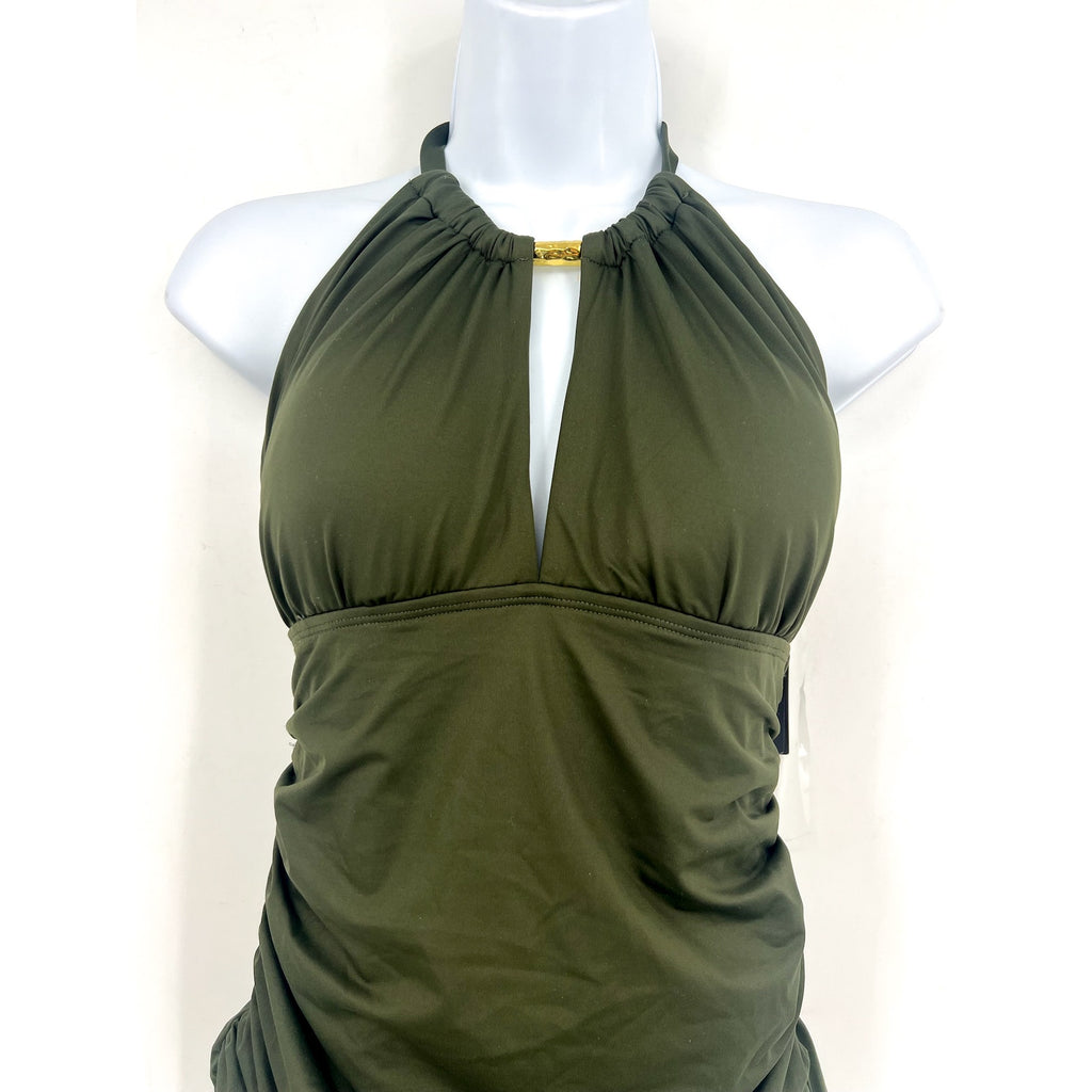 LAUREN RALPH LAUREN High Neck One-Piece Swimsuit Size 10 Olive Green NWT