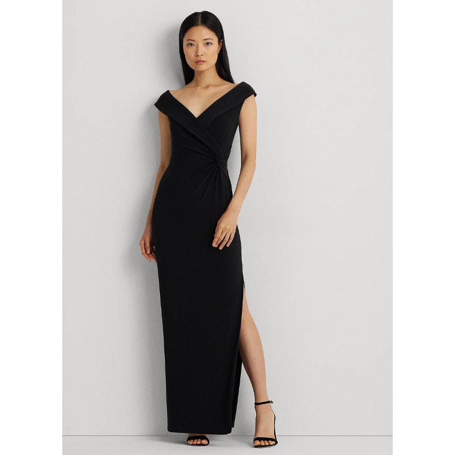 LAUREN RALPH LAUREN Women's Jersey Off-the-Shoulder Gown Size 8 Black NWT
