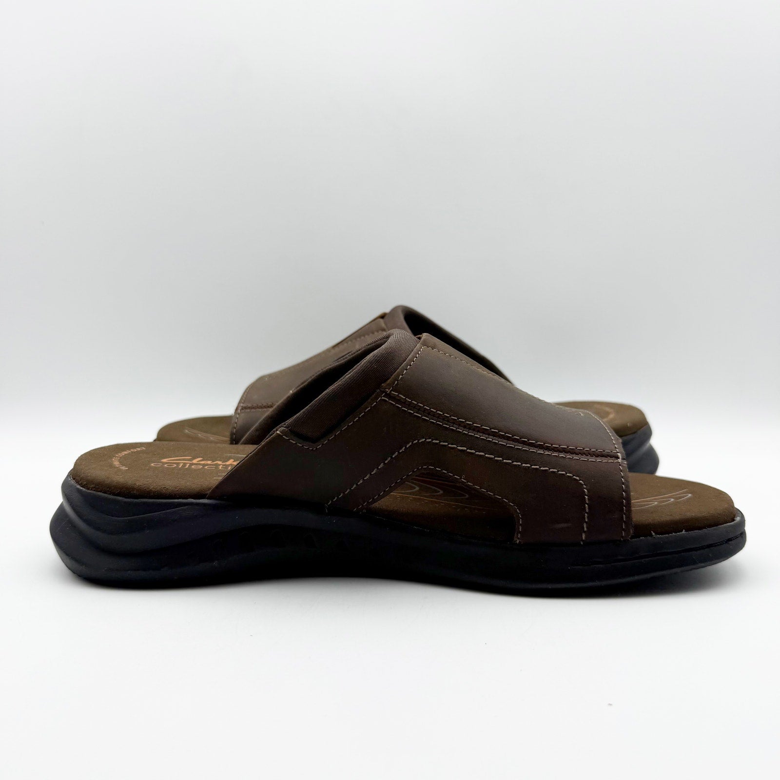 Clarks Mens Walkford Band Sandals US 7 Dark Brown Beeswax Leather Slip On NIB
