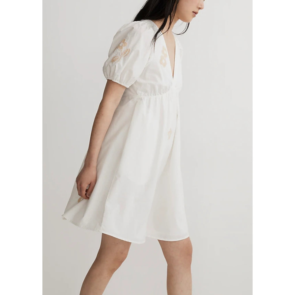 MADEWELL Annamarie Mini Dress Size 0 White Floral Puff Sleeves Cut Out NL107 NWT