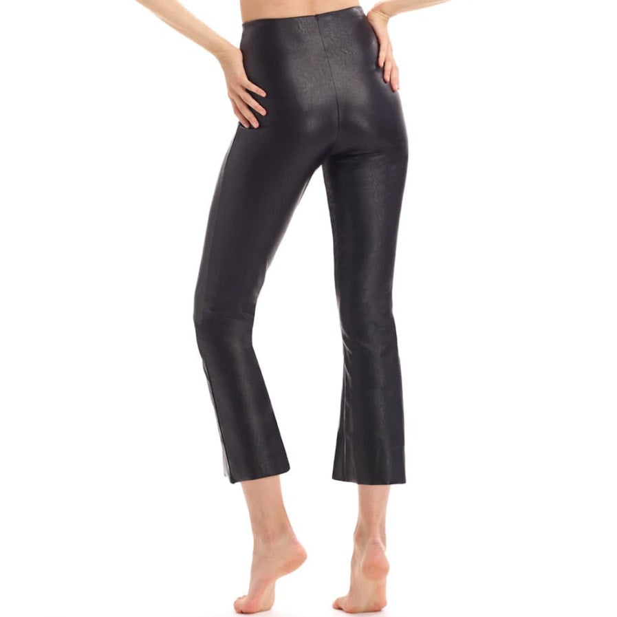 COMMANDO Women's Faux Leather Cropped Flare Leggings Medium Black Stretch NWT