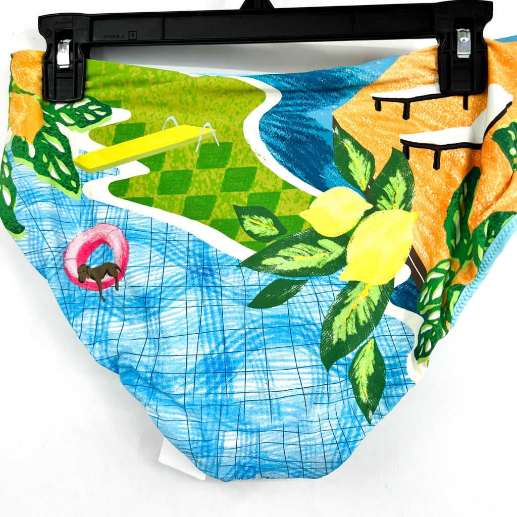 SEAFOLLY Womens Sunset Bikini Bottom Size 8 Turquoise Print High Waist Pant NWT