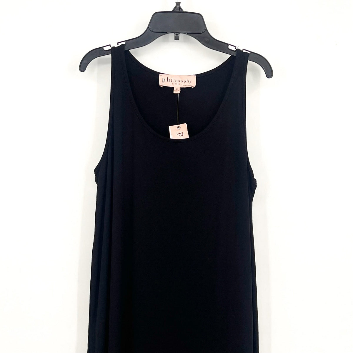 PHILOSOPHY Women's Sleeveless Scoop Neck Midi Dress Medium Black Stretch NWT