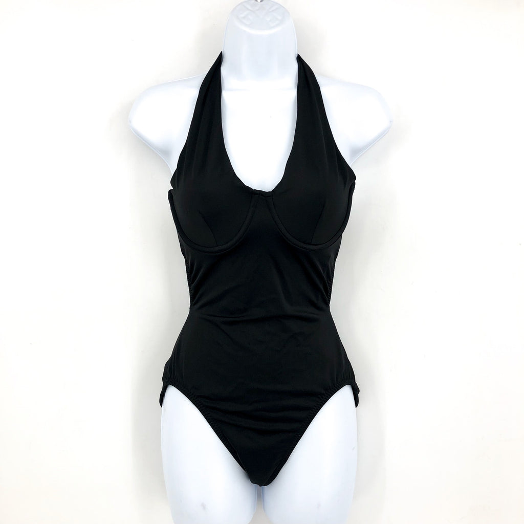 NORMA KAMALI Women's Halter Mio One Piece Swimsuit Medium Black Underwire NWT