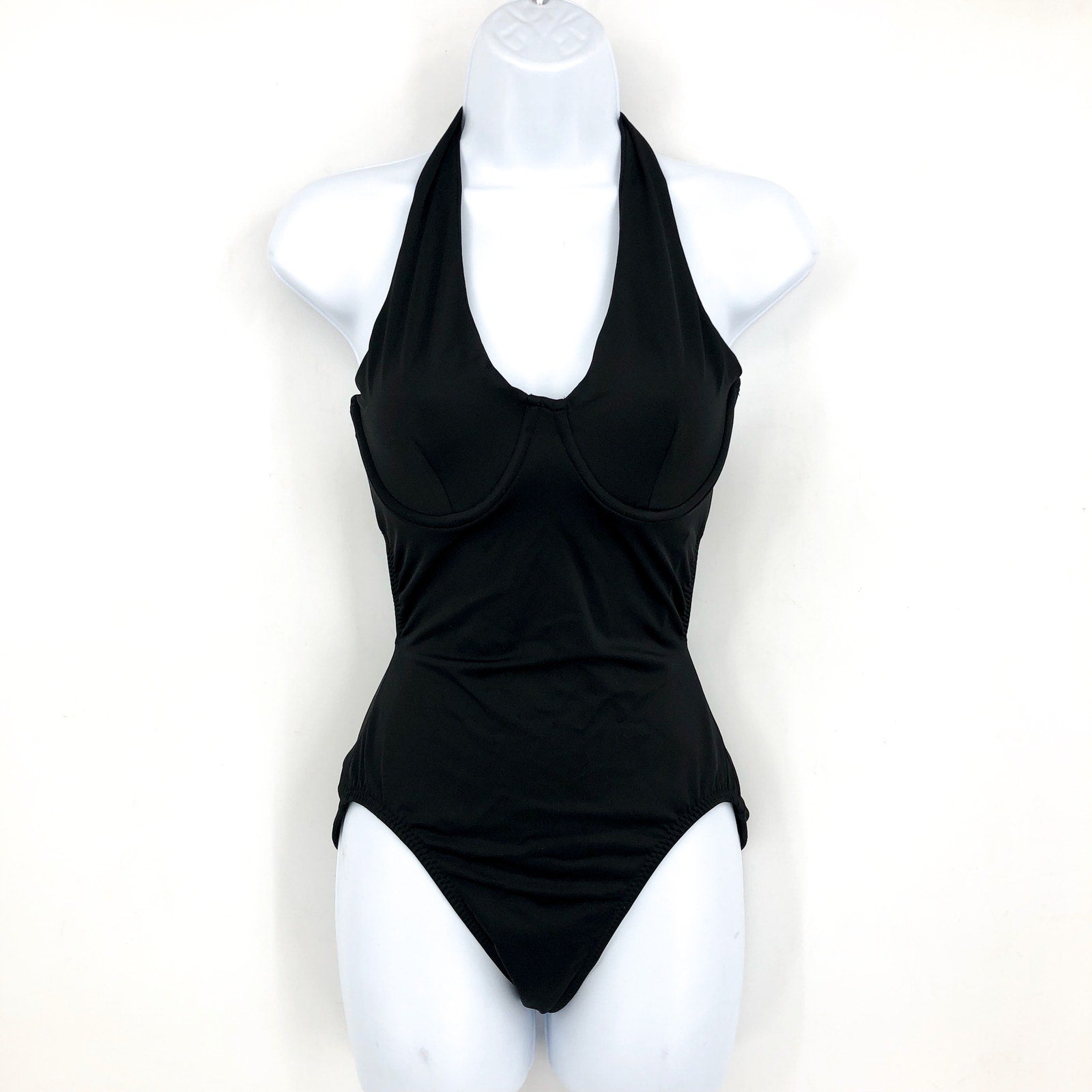 NORMA KAMALI Women's Halter Mio One Piece Swimsuit Medium Black Underwire NWT