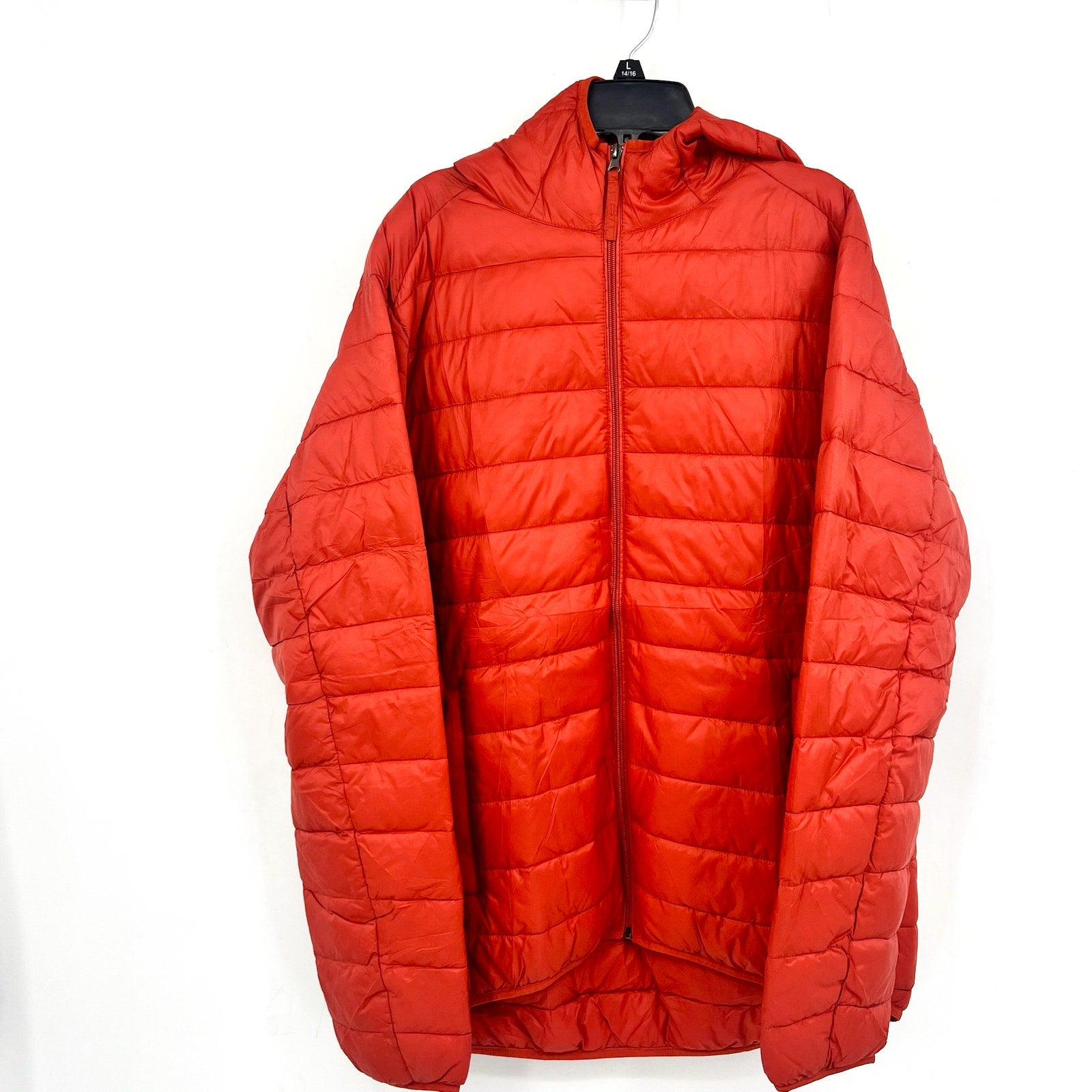 TSLA Mens Ascent Puffer Jacket Large Orange Red Lightweight Packable NWOT
