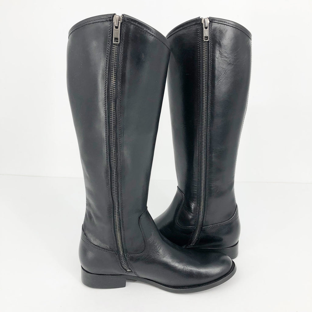 FRYE Womens Melissa Riding Boots US 6 Black Leather Button Inside Zip Tall NIB