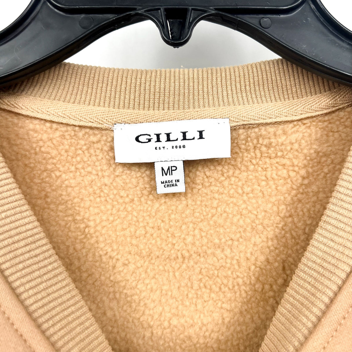 GILLI Womens Pumpkin Spice Keeps Me Nice Crew Sweatshirt Medium Petite Tan NWOT