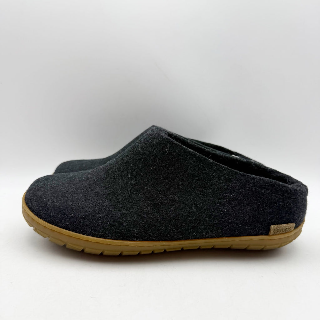 Glerups Womens Slip On Slippers EU 37 US 7 Charcoal Black Wool Rubber Soles NWOB