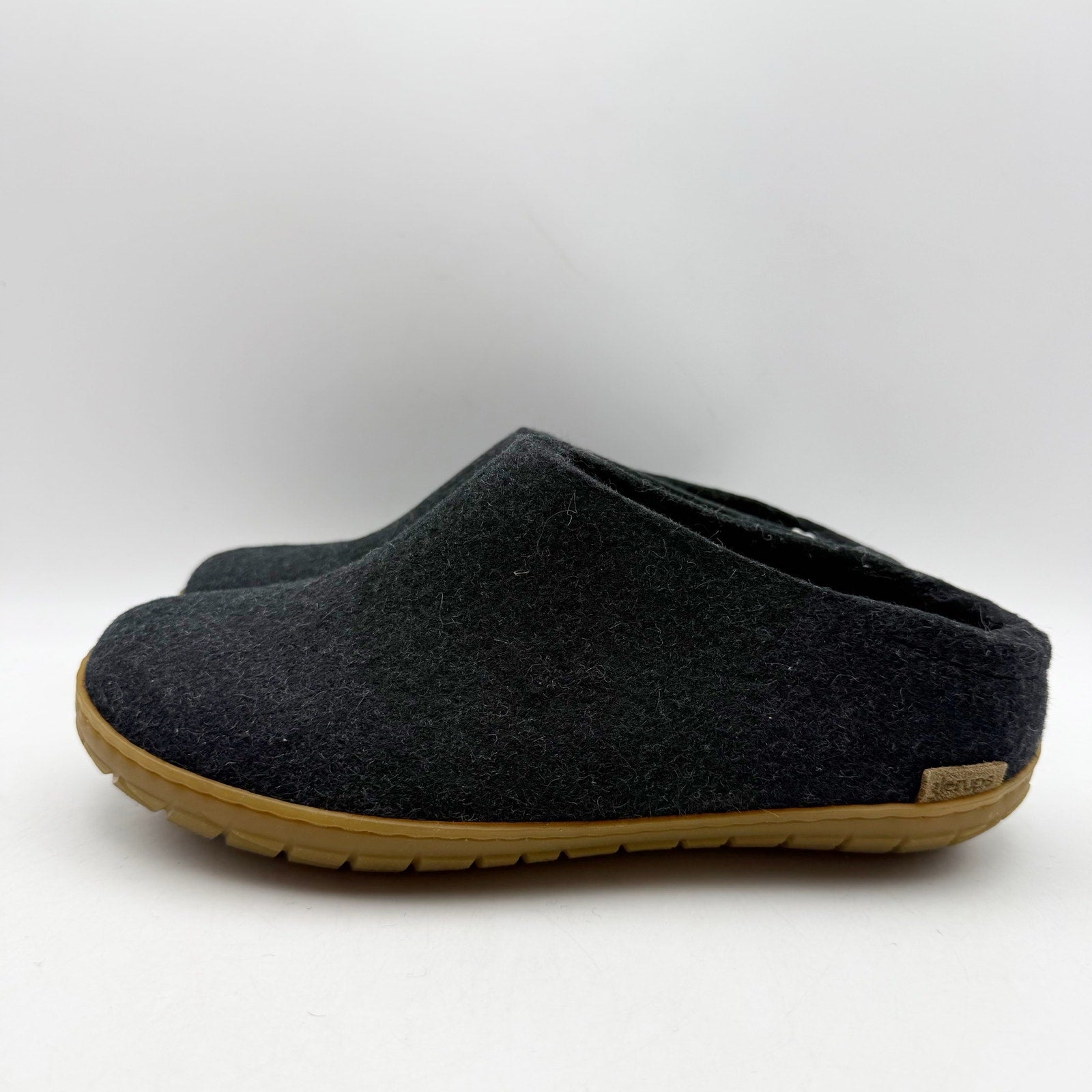 Glerups Womens Slip On Slippers EU 37 US 7 Charcoal Black Wool Rubber Soles NWOB