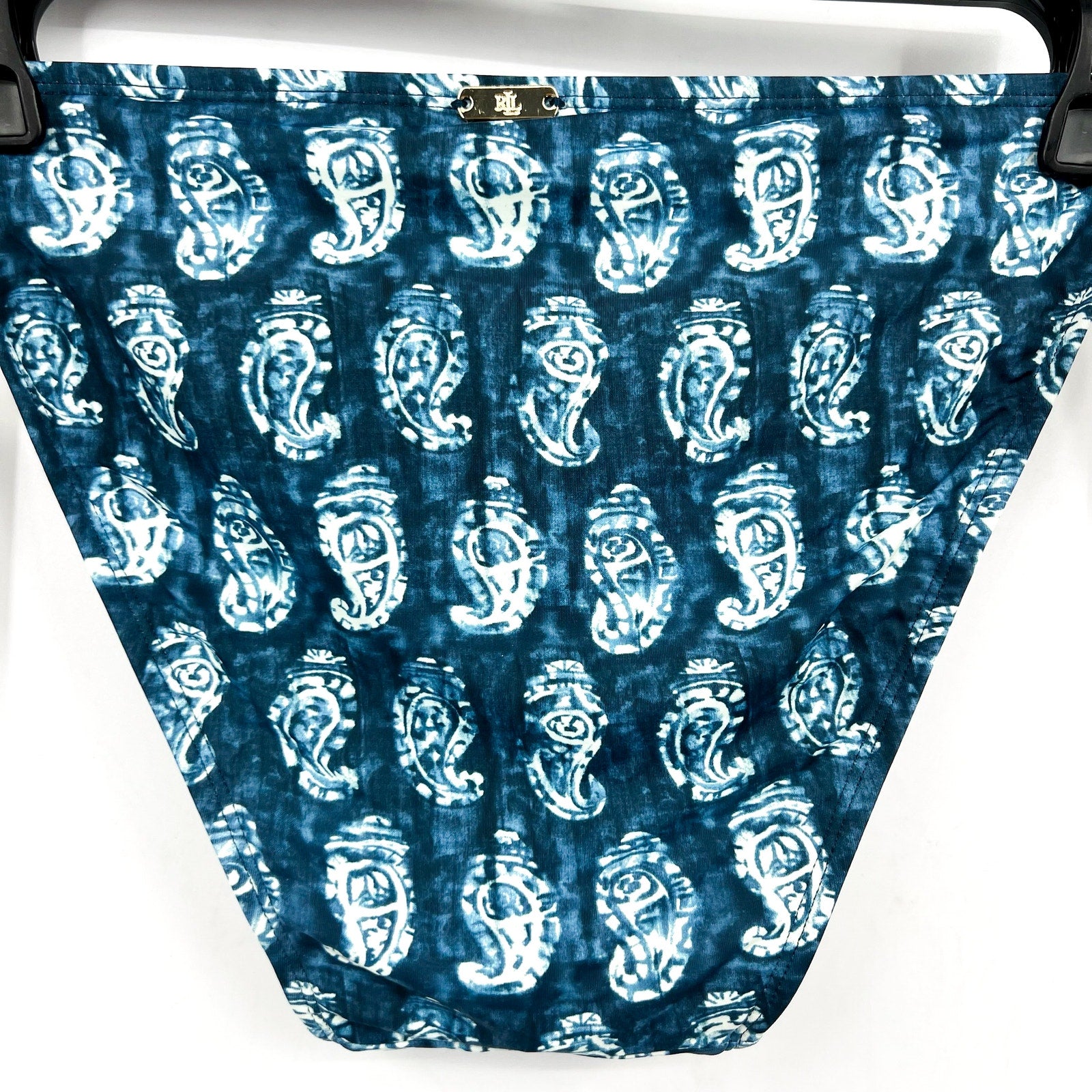 LAUREN RALPH LAUREN Hipster Bikini Bottom Size 14 Blue Print Side-Tie NWT