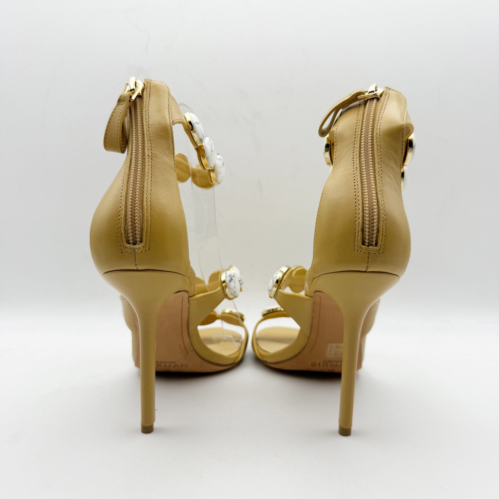 Alexandre Birman Womens Rosie 100 Heels EU 38 Tan Stone Strap Stiletto